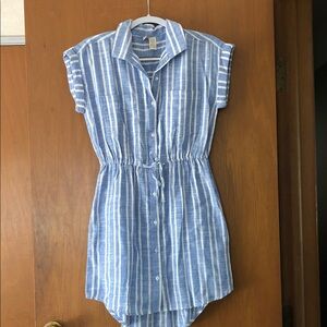 Japna Blue and White Striped Button-Front Shirt Dress